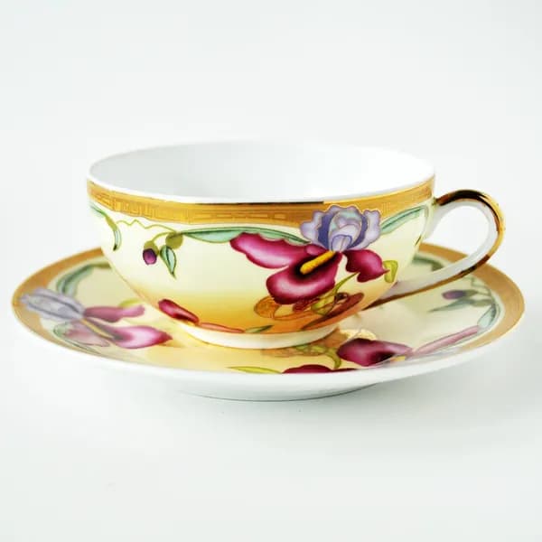 Винтажная чайная пара "Ирисы". Фарфор, деколь. Arti-M Collection Design England.