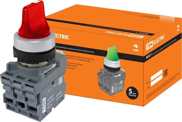 Переключатель кулачковый TDM Electric / ТДМ Электрик M2SS1-21R двухпозиционный с фиксацией, 1з+1р в пластиковом корпусе с короткой ручкой, 220В зеленый, IP40 / электрика