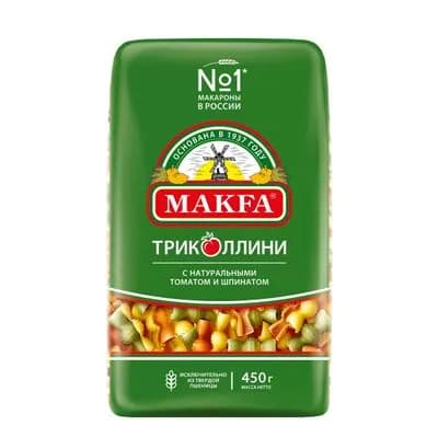 Макароны фигурные детские Макфа Триколлини с томатами и шпинатом, 450г