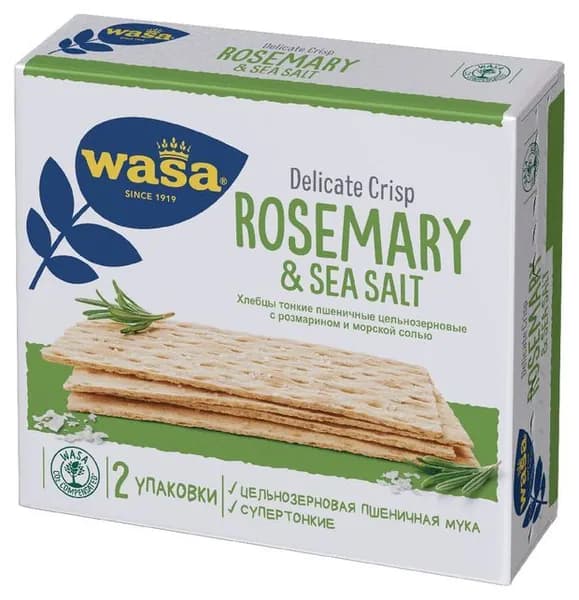 Wasa Хлебцы пшеничные тонкие Delicate Crisp Rosemary & Sea Salt с розмарином и морской солью, 190 г
