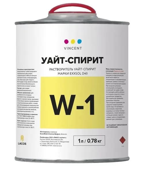 Растворитель Уайт-Спирит Vincent Exxsol D40 W1 1л со Слабым Запахом