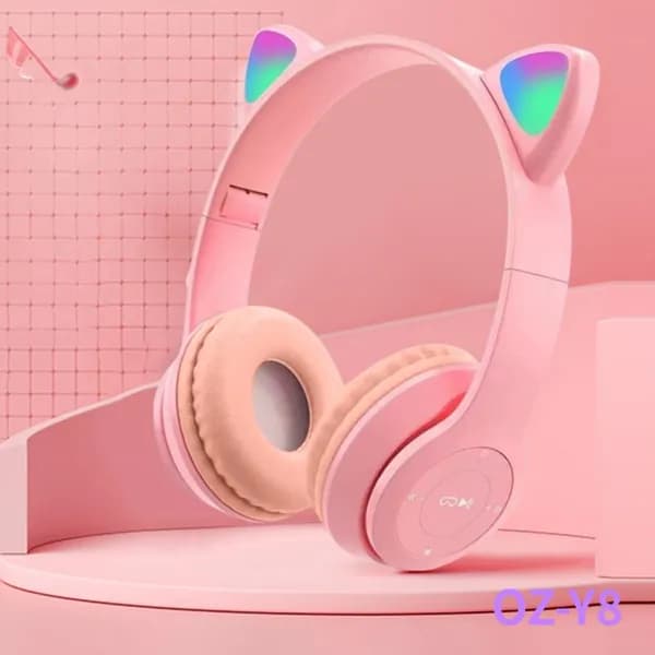 наушники Bluetooth с кошачьими ушками, розовые стерео