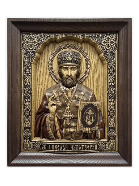 Николай Чудотворец икона резная из ясеня 30 на 25 см