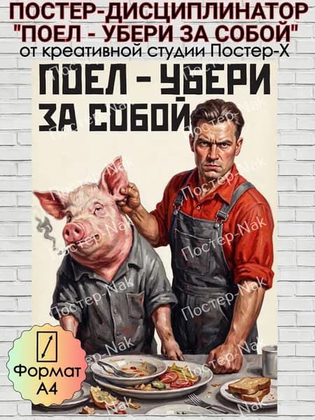 Постер-дисциплинатор "ПОЕЛ - УБЕРИ ЗА СОБОЙ" на плотной глянцевой фотобумаге. Формат А4