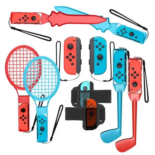 Комплект спортивных аксессуаров Switch 10 в 1 для Nintendo Switch и OLED , с теннисными ракетками, клюшками для гольфа, джойстиками, ремешками для меча на запястьях и ногах