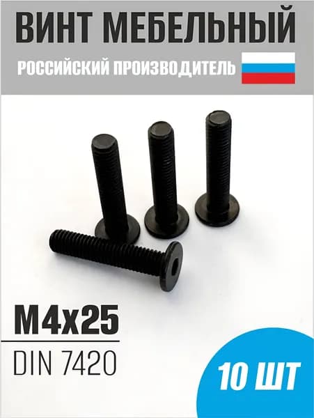 Винт с плоской головкой и внутренним шестигранником черный М4х25 - 10 шт.