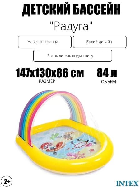 Детский надувной бассейн 147х130х86см "Радуга" с навесом и фонтанчиками, 84л, от 2 лет