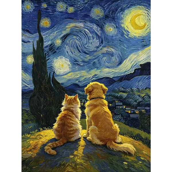 Диамантная картина Starry Night Pets с ручной выкладкой камней, 30 40 см