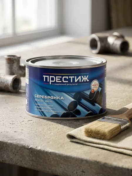 Краска масляная Серебрянка Престиж МА-15 универсальная глянцевая серебристая, 0.3 кг