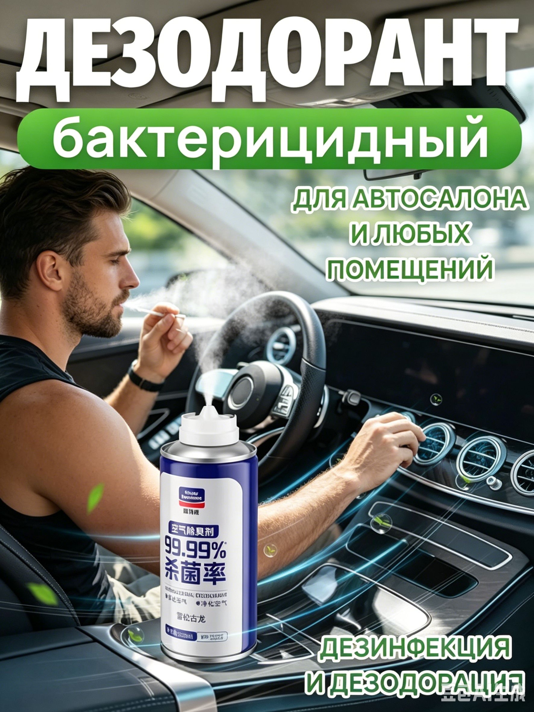 Бактерицидный дезодорант спрей для авто, дезинфекция салона