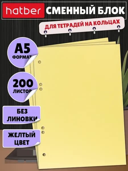 Сменный блок для тетрадей на кольцах А5 200 листов