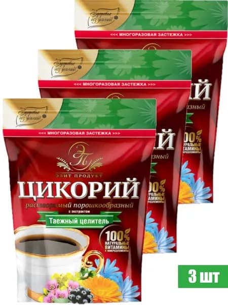 Элит Продукт Цикорий растворимый с экстрактом Таежный Целитель, натуральные витамины и микроэлементы, 100 г. (3 уп.)