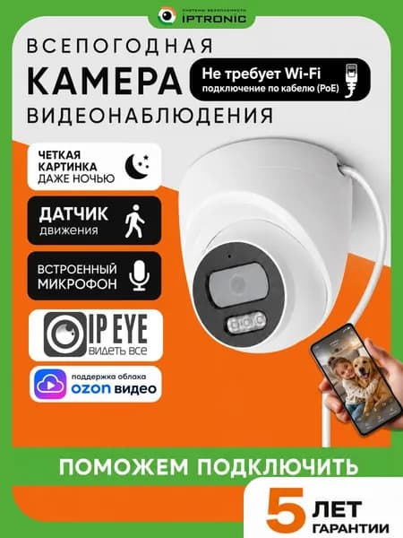 IP Камера 4МП с POE, IPEYE и микрофоном IPTRONIC IPT-IP4DP 2.8 A Lite, проводное видеонаблюдение и запись со звуком