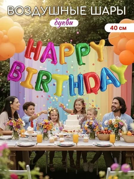 Набор Фольгированных Шаров-Букв "Happy Birthday" Радуга 40 см