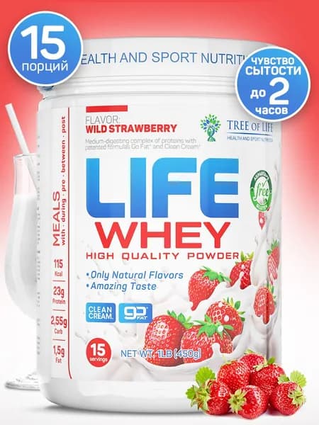 Сывороточный протеин, Tree of Life Life Whey 450 гр, 15 порций, клубника