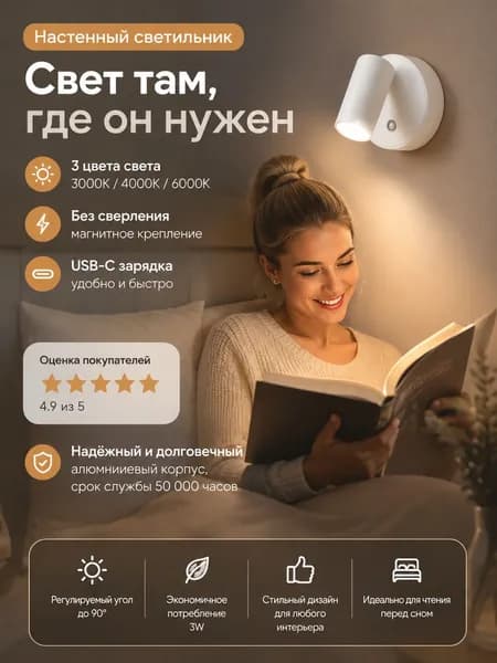 Настенный светильник, 3 Вт