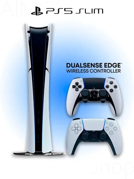 Игровая приставка Sony PlayStation 5 Slim Digital (БЕЗ ДИСКОВОДА) + 2 геймпад Dualsence EDGE (белый, White)