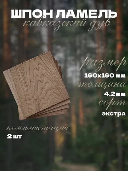 Шпон(ламель) пиленный дуб, 160х4,2х160мм сорт Экстра(2шт), заготовка для творчества, хобби и поделок