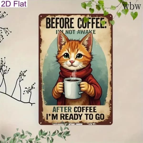 Металлическая винтажная табличка "Before Coffee I'm Not Awake After Coffee I'm Ready To Go" декор для кухни подарок
