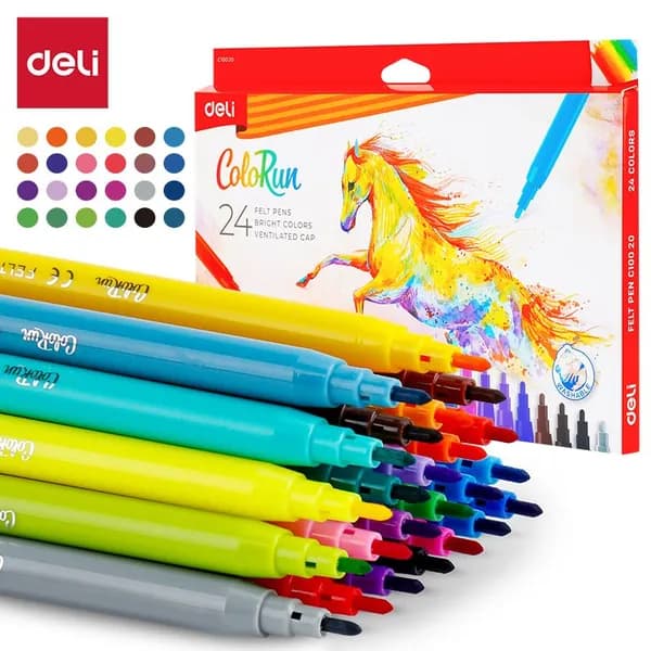 Фломастеры Deli ColoRun вентилируемый колпачок 24 цвета коробка с европодвесом EC10020