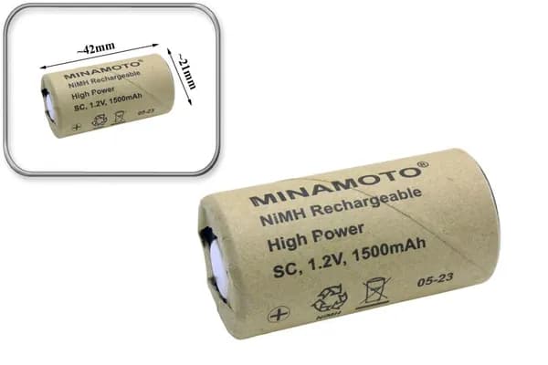 Аккумуляторная батарея (АКБ, элемент питания) типа SC, 1.2V, 1500mAh, Ni-MH, Minamoto, для дрелей, роботов пылесосов и др. техники.