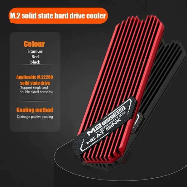 Алюминиевый радиатор охлаждения для SSD M.2 2280, красный