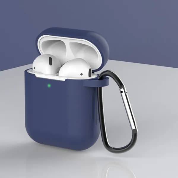 Чехол для AirPods 1 2 поколения из жидкого силикона, тёмно-синий, с карабином