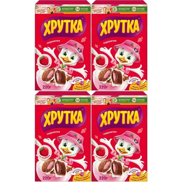 Сухой завтрак подушечки Хрутка пшеничный со вкусом клубники 220 г, набор: 4 штуки