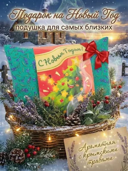 Подушка подарочная с Новым годом, декоративная с травами
