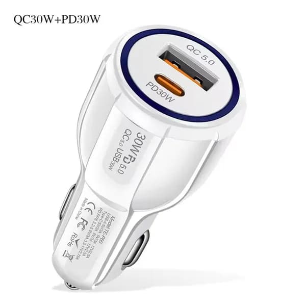 Автомобильное зарядное устройство с USB-A и Type-C, 48 Вт, QC3.0 PD3.0, с синим светодиодом для прикуривателя