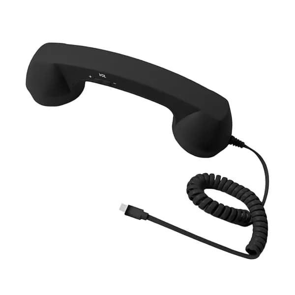 Retro-телефонная трубка с разъёмом USB-C для смартфонов, чёрная, с регулятором громкости