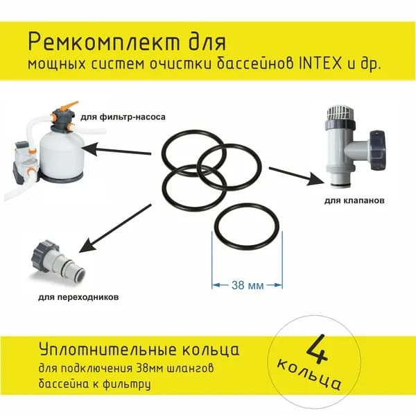 Уплотнительные кольца шлангов бассейна 38мм 4шт