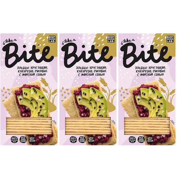 Хлебцы кукурузно-рисовые Take a Bite хрустящие с морской солью 150 г, набор: 3 штуки