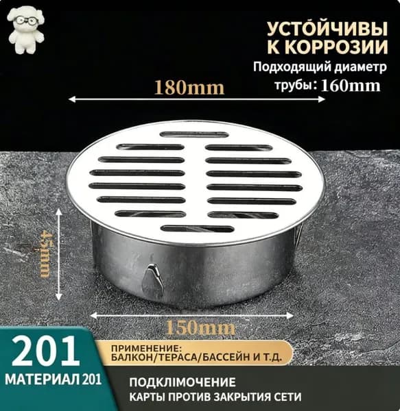 201сливной трап из нержавеющей стали 1 шт.