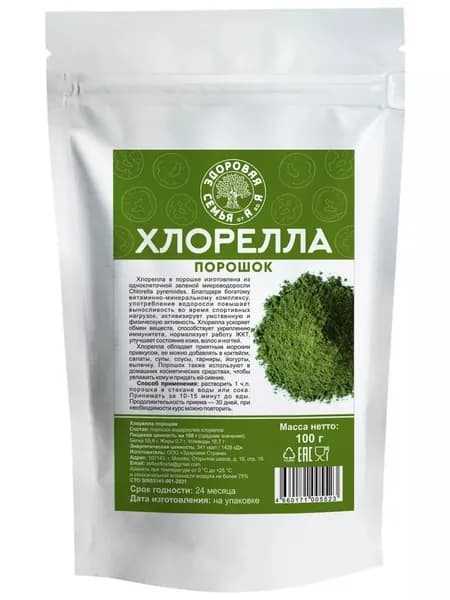 Хлорелла, порошок, 100 г, "Здоровая Семья от А до Я"