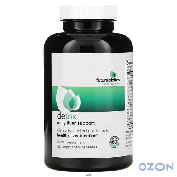 Ферменты, детокс, ежедневная поддержка печени Futurebiotics Detox Liver Support, содержит куркумин, 120 вегетарианских капсул