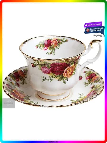Чайная пара Розы старой Англии, фарфор Bone China, 7 см, винтажный стиль, Великобритания 1960-е