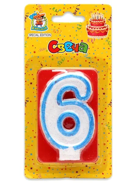 Miland Свечи для торта цифра 6, 7.5 см, 1 шт