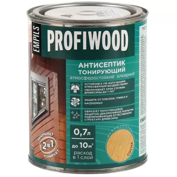 Антисептик Profiwood тонирующий для дерева сосна 0.6 кг алкидный полуглянцевый 2в1 защита УФ и плесени