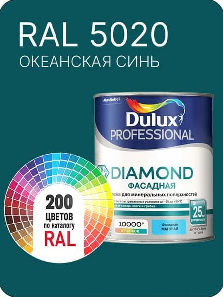 Краска для минеральных и деревянных фасадов Dulux Diamond цвет океанская синий Ral 5020 0.8 л.