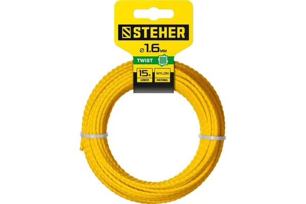 Леска для триммера STEHER 75020-1.6, Витой квадрат 1.6 мм, 15 м