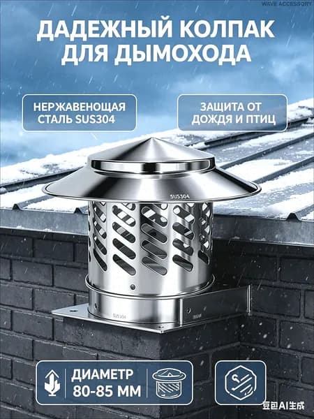 Колпак на дымоход нержавеющий SUS304, зонт для вытяжной трубы 80 мм-дефлятор вентиляционный жаростойкий, для печи и камина