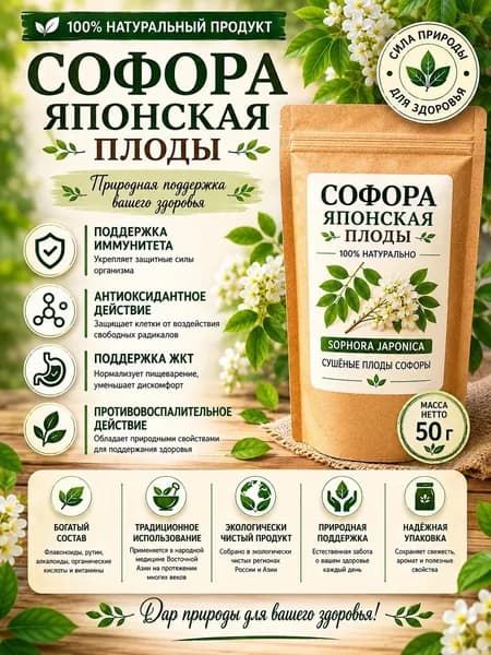 Софора японская плоды 50 г натуральное растительное сырье, источник рутина и флавоноидов