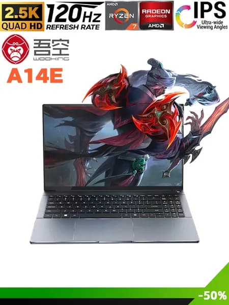 WOOKING Игровой ноутбук 14", AMD Ryzen 7 8745HS, RAM 16 ГБ, SSD 512 ГБ, AMD Radeon, Windows Pro, (A14E), темно-серый, серый, Английская раскладка