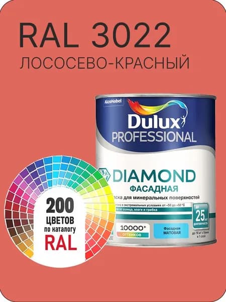 Краска для минеральных и деревянных фасадов Dulux Diamond цвет лососево-красный Ral 3022 0.8 л.