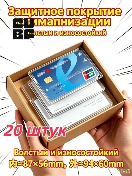 20 штук Чехол для карты банковской / обложка для проездного, пропуска, социальной карты тройка, водительских прав, ПВХ мягкая/Антидемагнитизация