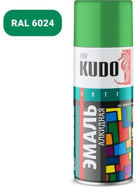 Эмаль аэрозольная Kudo KU-1006 RAL 6024 универсальная светло-зелёная (0,52 л)
