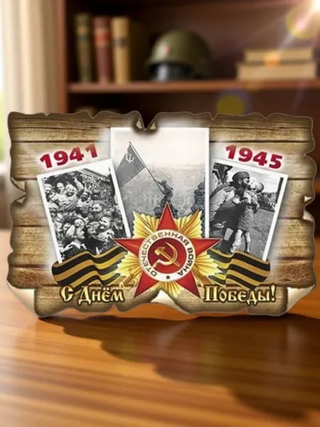 Магнит С Днём Победы №2, деревянный 70х45 мм.