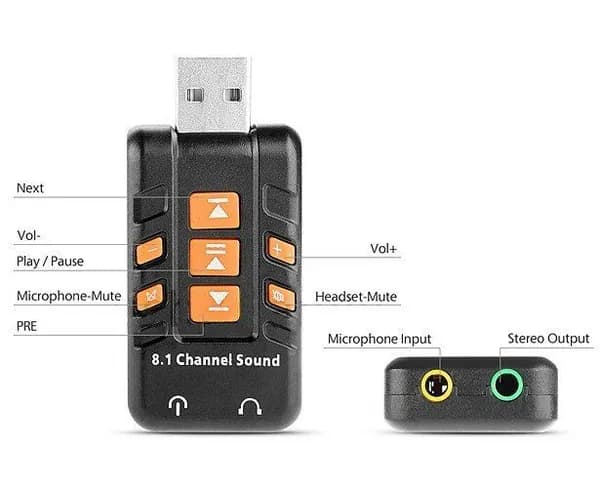 USB-звуковая карта. Адаптер для наушников с микрофоном USB to Audio, 2xjack 3.5mm, регулировки (ORIENT AU-01PL)