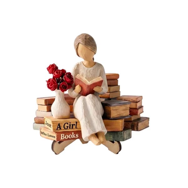 Деревянная фигурка девушки с книгой и подставкой